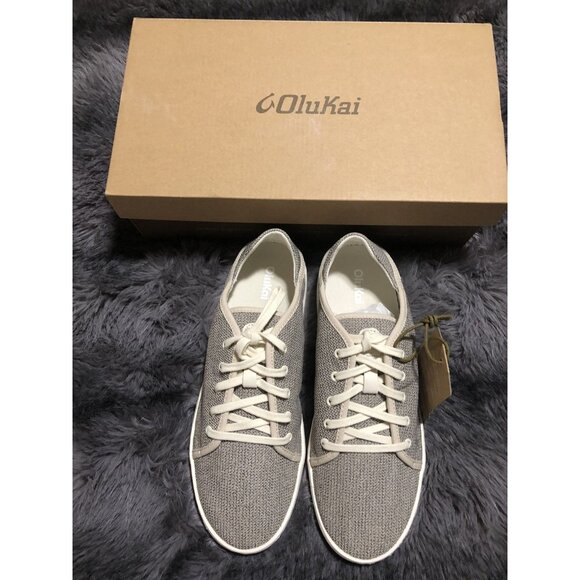 Olukai Womens Pehuea Li Lace up Canvas Sneakers Shoes, Size 9.5, Tapa/White Sand - Picture 2 of 6